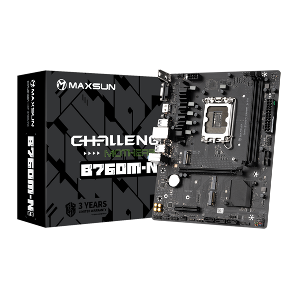 MAXSUN MS-Challenger B760M-N D5, LGA1700, B760, 2*DDR5, 3*SATA3, 2*M.2, 2*USB 3.2, 4*USB 2.0, 1*PCIEx16, 1*PCIEx4, VGA+HDMI,  mATX