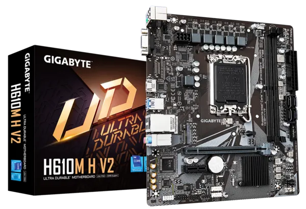 GIGABYTE H610M H V2, LGA1700, H610, 2*DDR5, 4*SATA, 1*M.2, 2*USB 3.2, 4*USB 2.0, 1*PCIx16, 1*PCIx1, D-Sub+HDMI, mATX