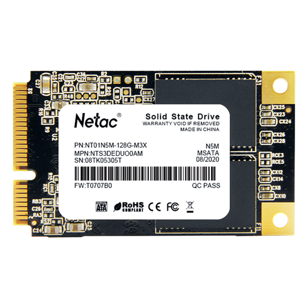 Netac SSD N5M 128GB mSATA SATAIII 3D NAND, R/W up to 510/440MB/s, TBW 70TB, 3y wty