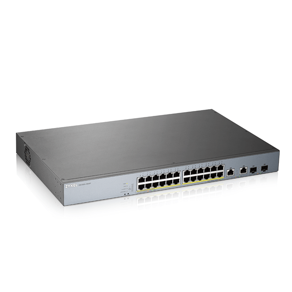 Smart L2 коммутатор PoE+ для IP-видеокамер Zyxel NebulaFlex Pro GS1350-26HP, rack 19", 24xGE PoE+, 2xCombo (SFP/RJ-45), бюджет PoE 375 Вт, питание до 250м, автоперезагрузка PoE-портов