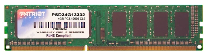 Patriot DDR3  4GB  1333MHz UDIMM (PC3-10600) CL9 1,5V (Retail) 256*8 PSD34G13332