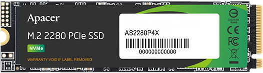 Apacer SSD AS2280P4X 1TB M.2 2280 PCIe Gen3x4, R2100/W1700 Mb/s, 3D NAND, MTBF 1.8M, NVMe, 350TBW, Retail, 3 years (AP1TBAS2280P4X-1)