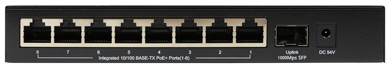 ORIGO Неуправляемый PoE-коммутатор, 8x100Base-TX PoE, 1x1000Base-X SFP, PoE-бюджет 80 Вт, корпус металл