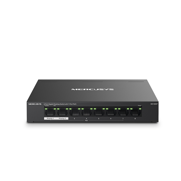 Mercusys MS108GP, 8-Port Gigabit Desktop Switch with 7-Port PoE+