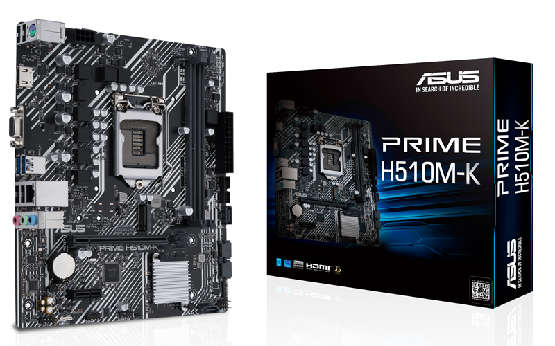 ASUS PRIME H510M-K, LGA1200, H510, 2*DDR4,  4*SATA, 1*M.2, 2*USB 3.2, 4*USB 2.0, 1*PCIx16, 1*PCIx1, D-Sub+HDMI, mATX; 90MB17N0-M0EAY0